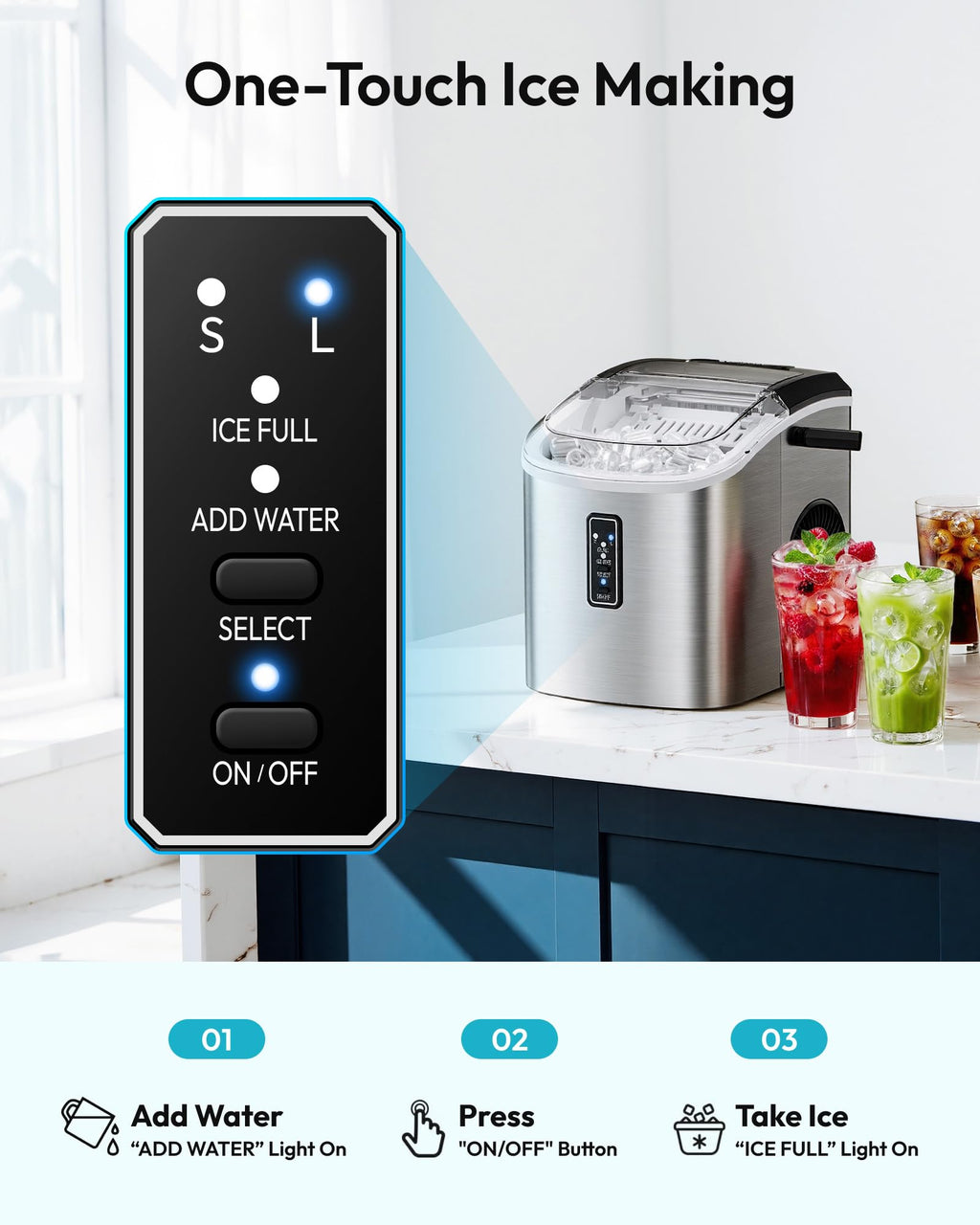 Portable Countertop Ice Maker with Carry Handle and Scoop Y4085