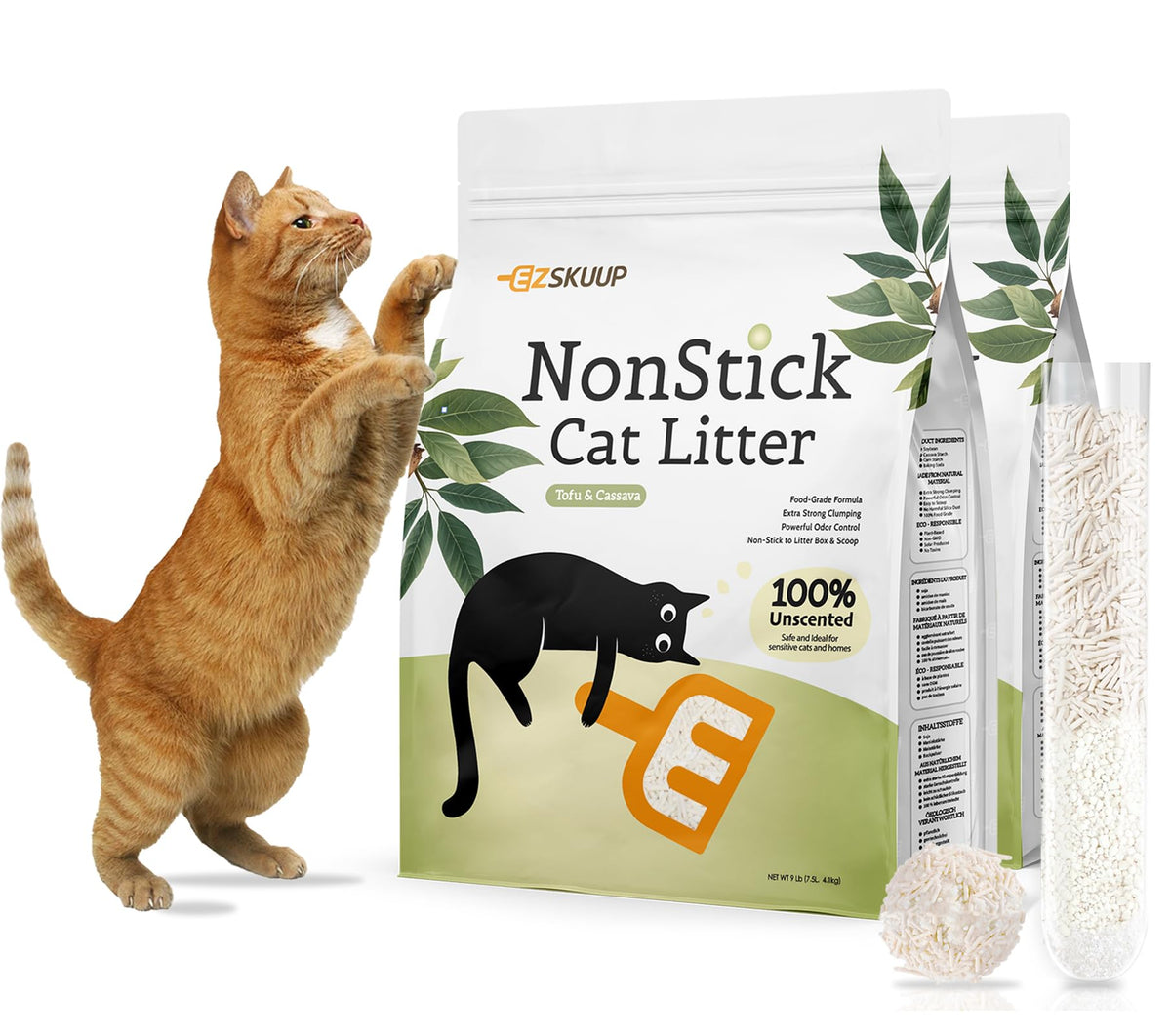 Non-Stick Ultra Clumping Tapioca Tofu Cat Litter, 9 lb X 2 Pack C57223