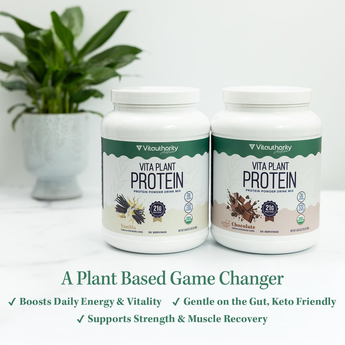 Plant Based Vegan Protein Powder with BCAAs & MCTs, Vanilla, 30 Servings S156208