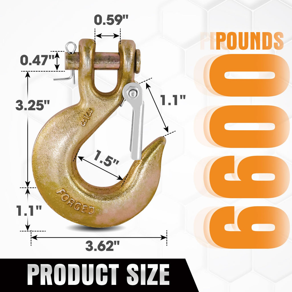 2 Pack 3/8" G70 Clevis Slip Hooks with Safety Latch T4402