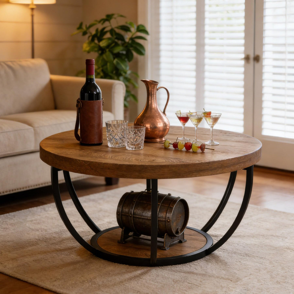 Round 2-Tier Wood Coffee Table with Storage S22084