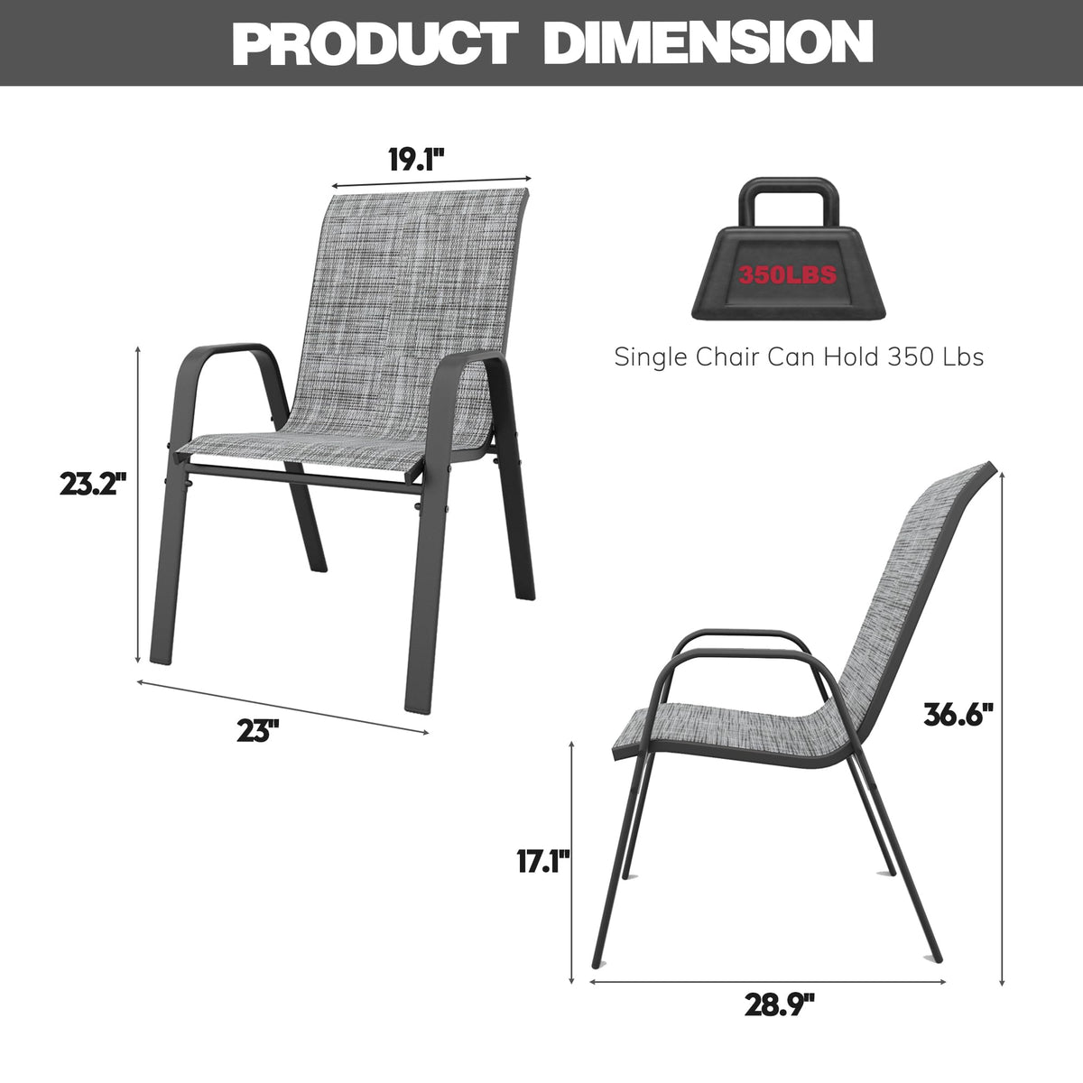 Grey Set of 4 Stackable Textilene Metal Patio Chairs D854950