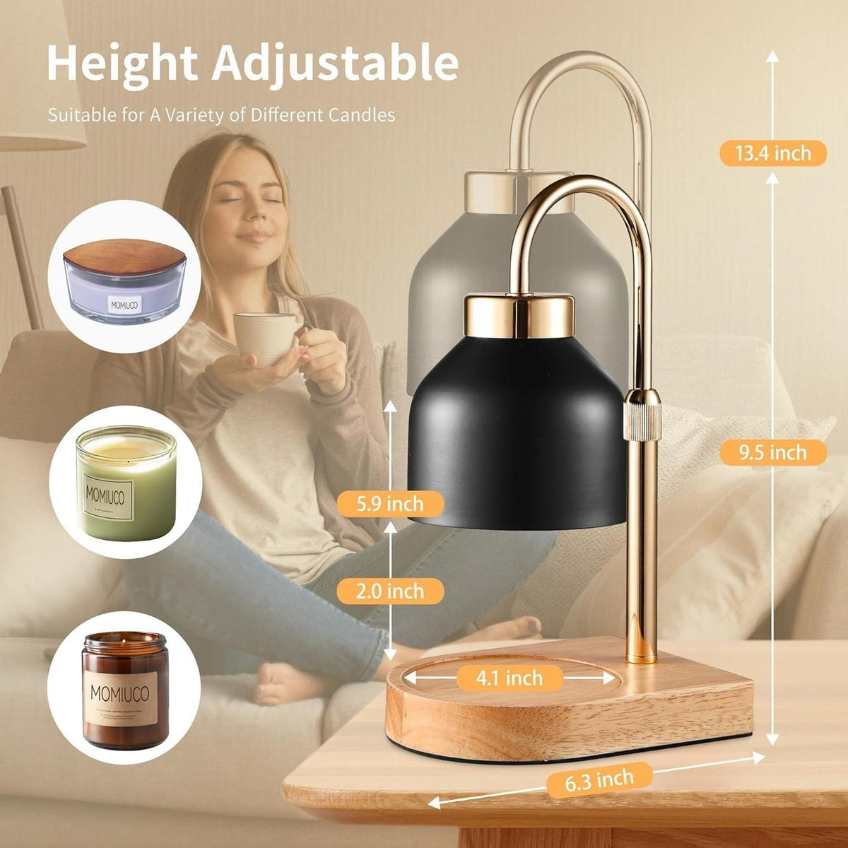 Height Adjustable Dimmable Candle Warmer Lamp with Timer B429