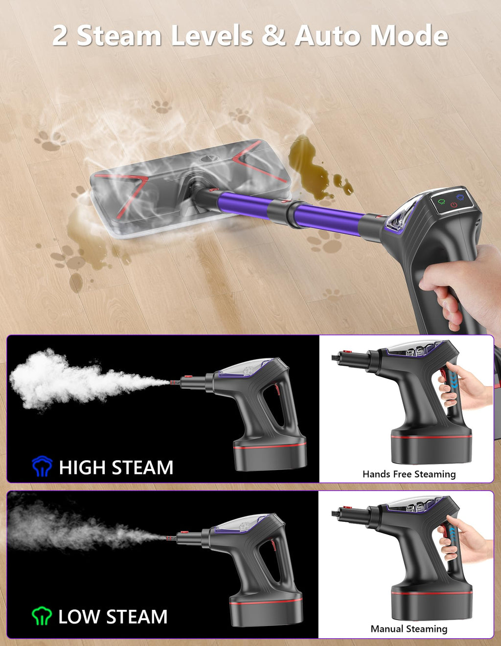 Heavy Duty All-in-One Steam Mop with Detachable Handheld Steamer L63363