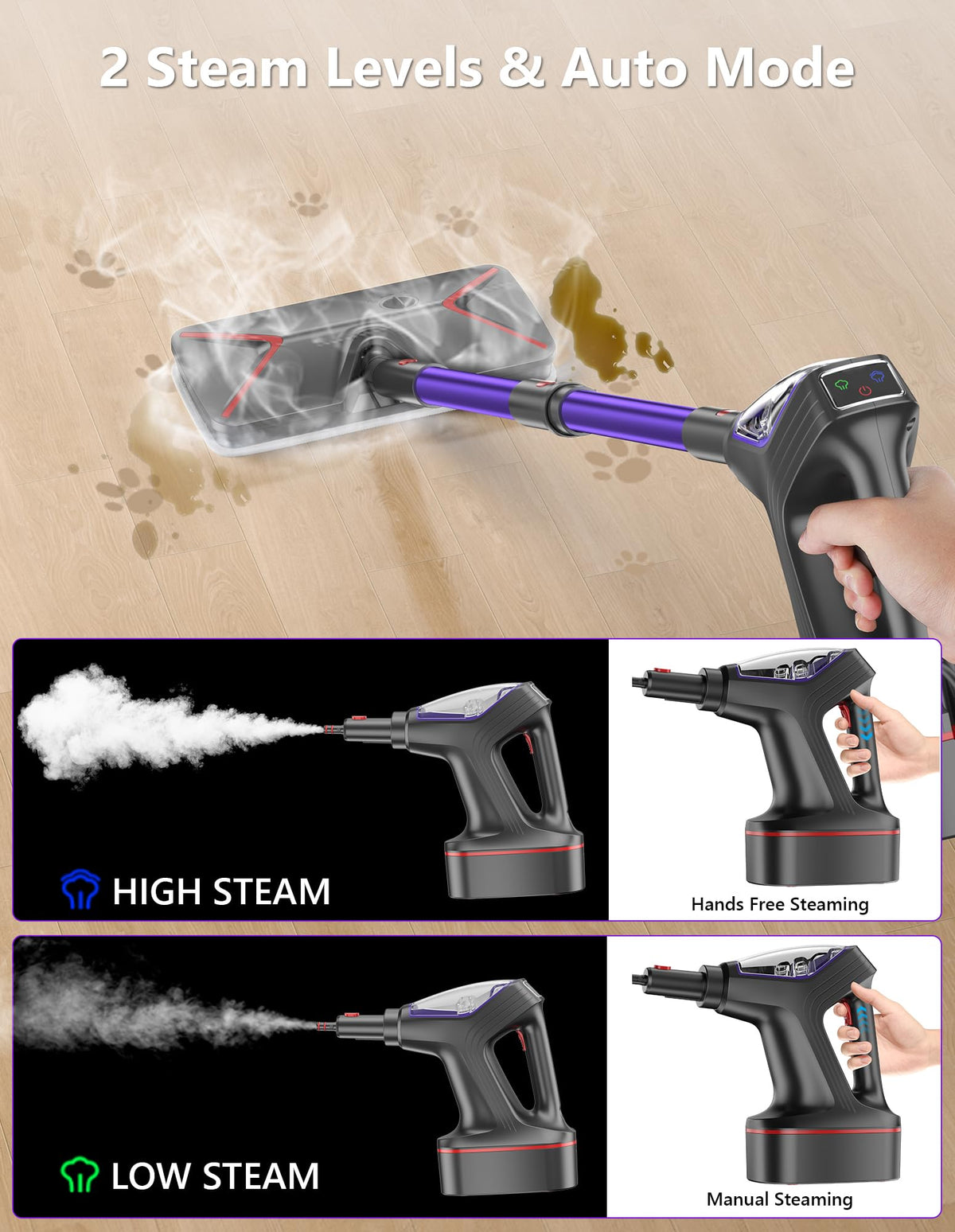 Heavy Duty All-in-One Steam Mop with Detachable Handheld Steamer L63363