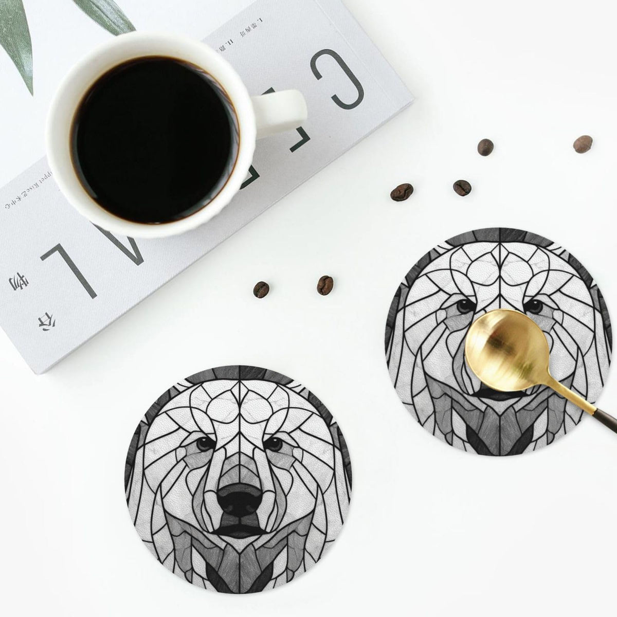 Black and White Bear Leather Coasters Set of 4 N338