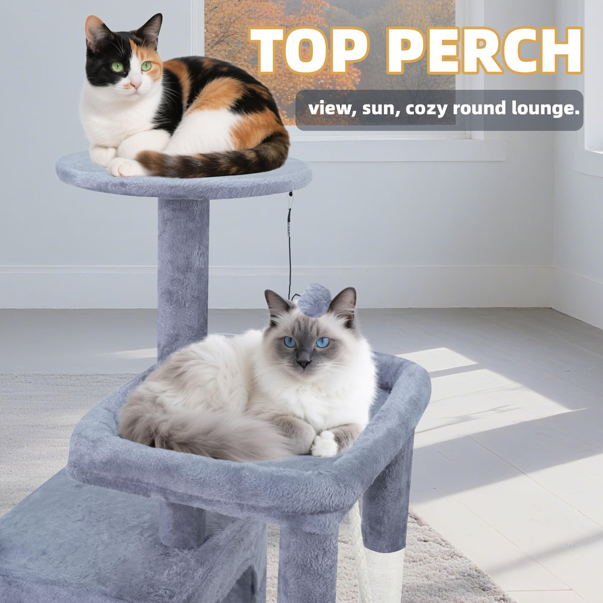 37.5" Cat Tree Tower with Scratching Board Hammock Grey W90947