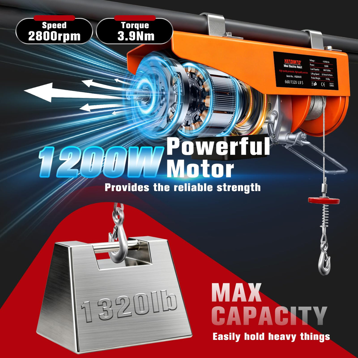 1320Lbs Electric Hoist with 13ft Remote Control Q370798