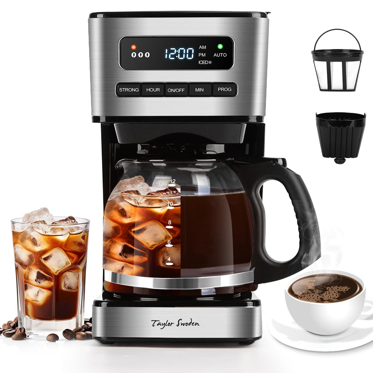 Programmable Coffee Maker 12 Cup, Black & Stainless Steel K9916