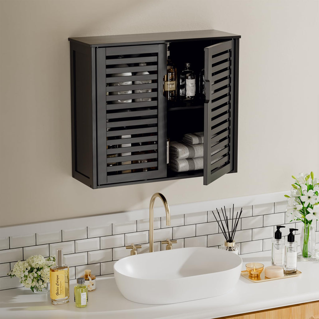 Black Bathroom Storage Cabinet with Adjustable Shelf Q5287