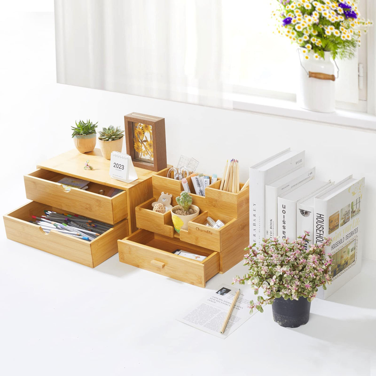 Bamboo Desk Organizer with Drawers T803586