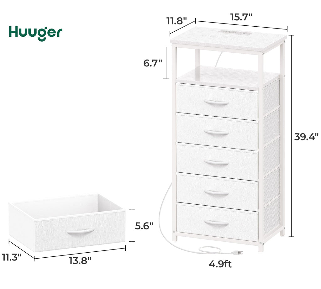 White 5 Drawer Dresser with Charging Station I69660