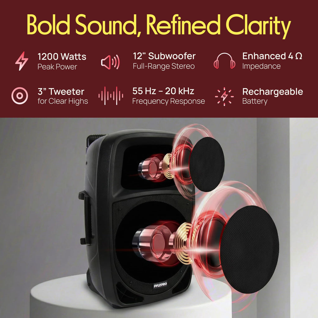 1200W Portable Bluetooth PA Speaker with Subwoofer and Wireless Microphone N77795