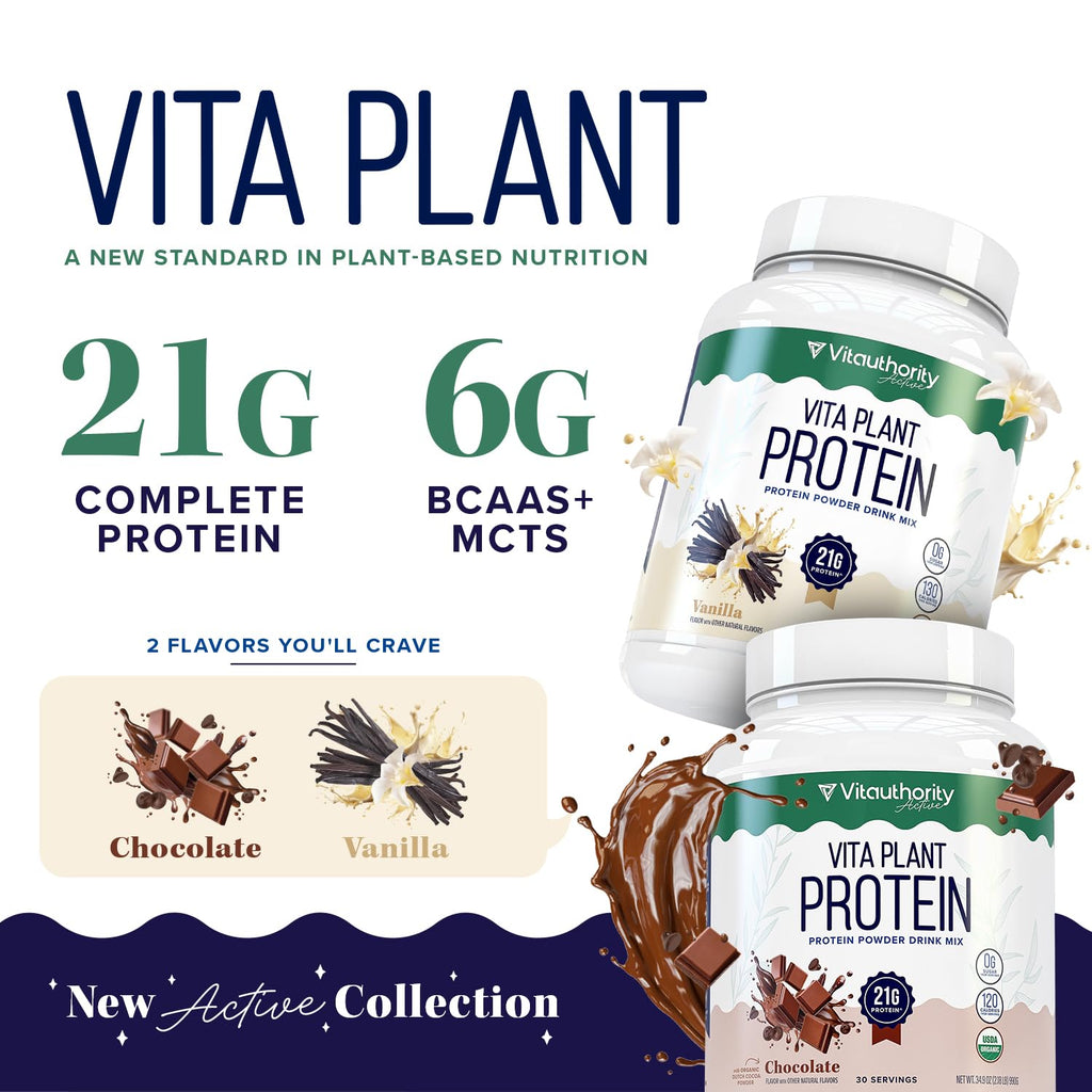 Plant Based Vegan Protein Powder with BCAAs & MCTs, Vanilla, 30 Servings S156208