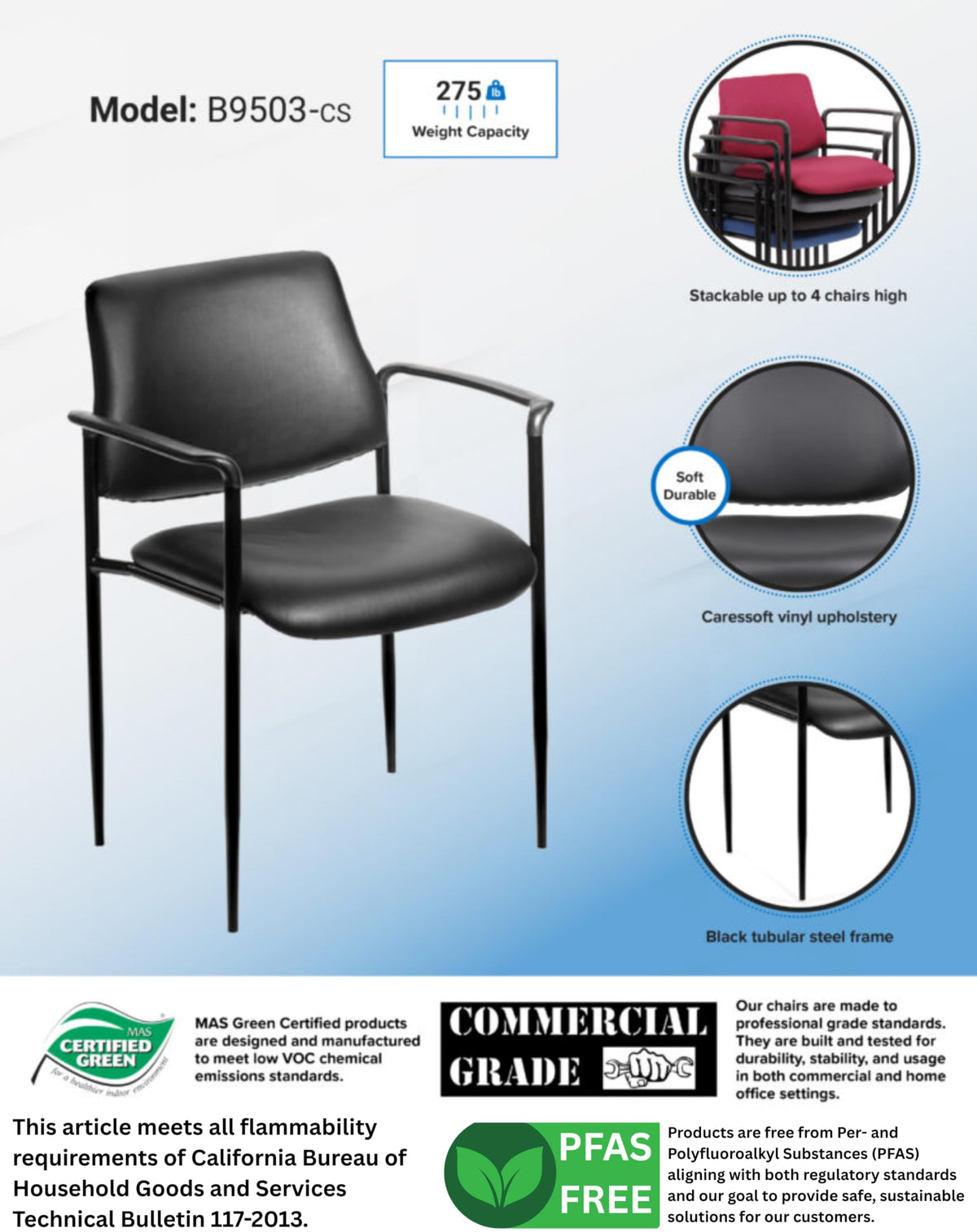 Black Caressoft Stacking Chair with Arm S92418