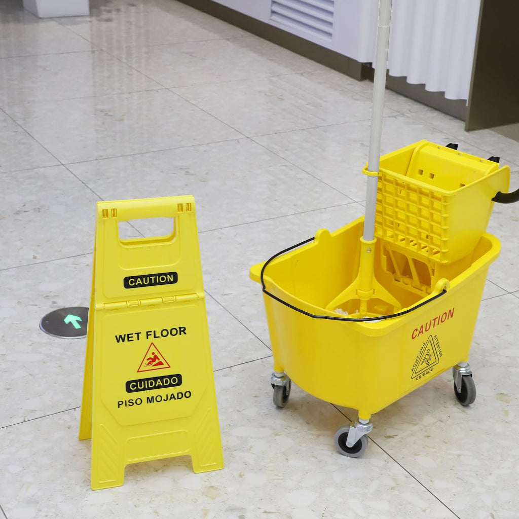 Commercial Mop Bucket with Wringer on Wheels, 35 Quart, Yellow X263114