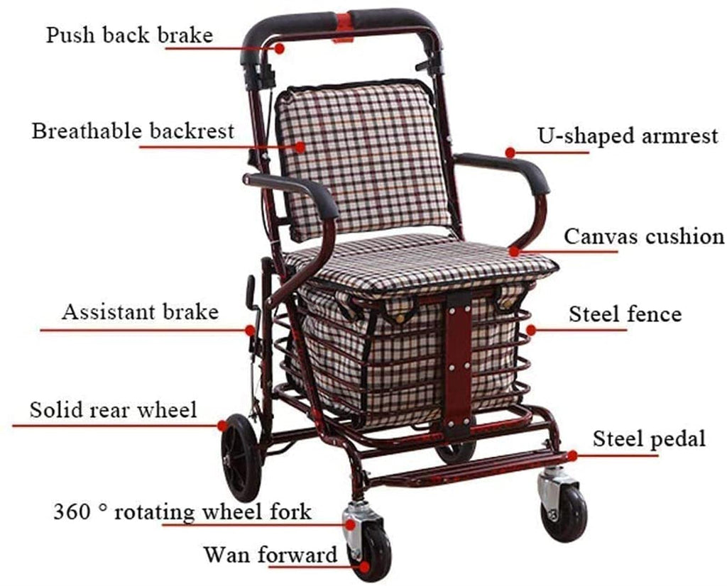 Folding Carbon Steel Rollator Walker Shopping Trolley S140