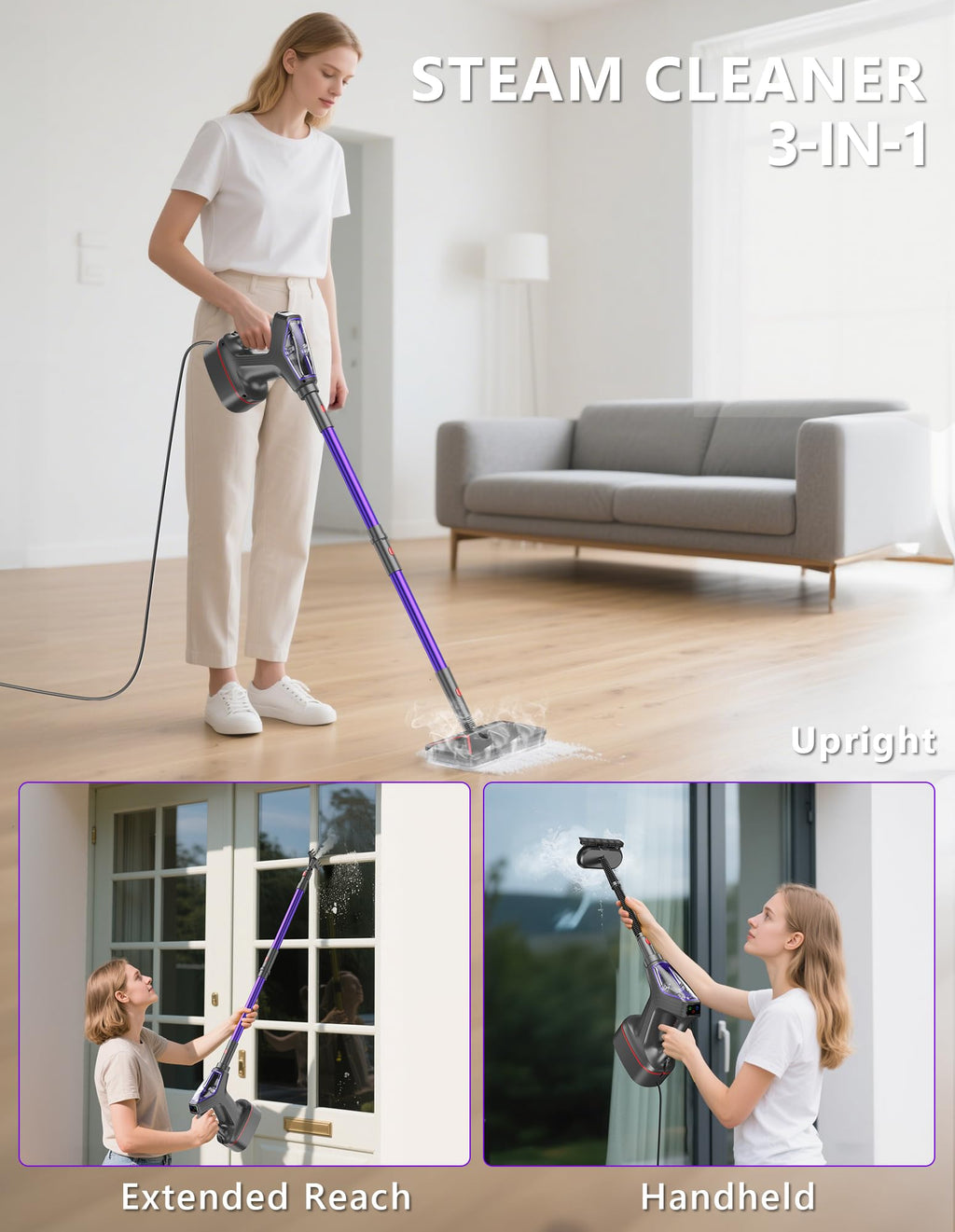Heavy Duty All-in-One Steam Mop with Detachable Handheld Steamer L63363