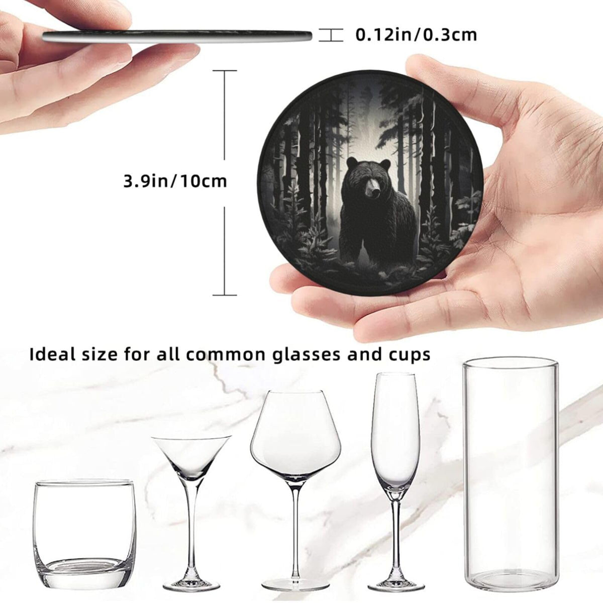 Black 6 Pcs Leather Coasters with Holder Q59930