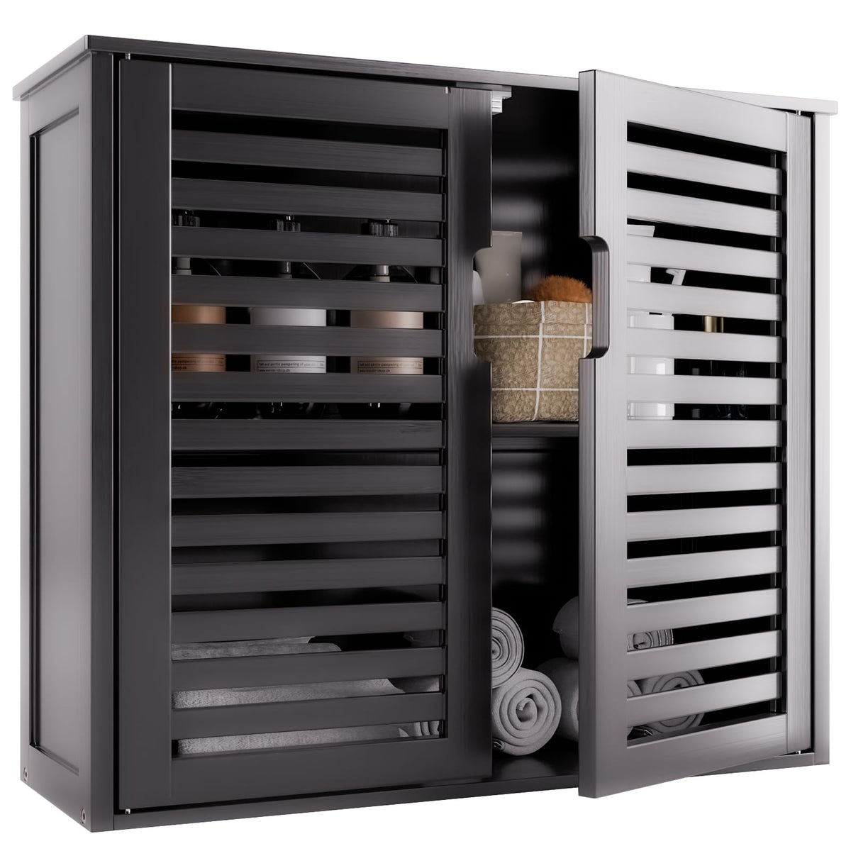 Black Bathroom Storage Cabinet with Adjustable Shelf Q5287