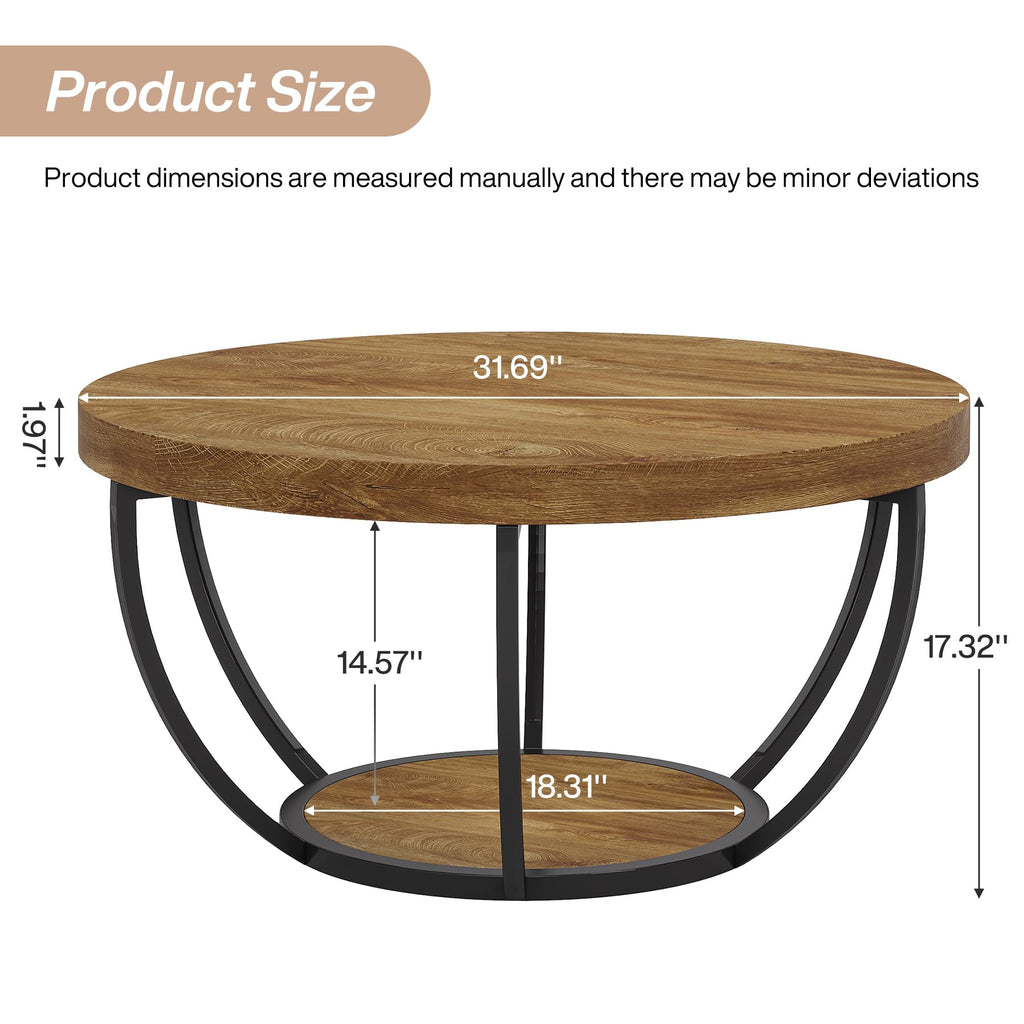 Round 2-Tier Wood Coffee Table with Storage S22084