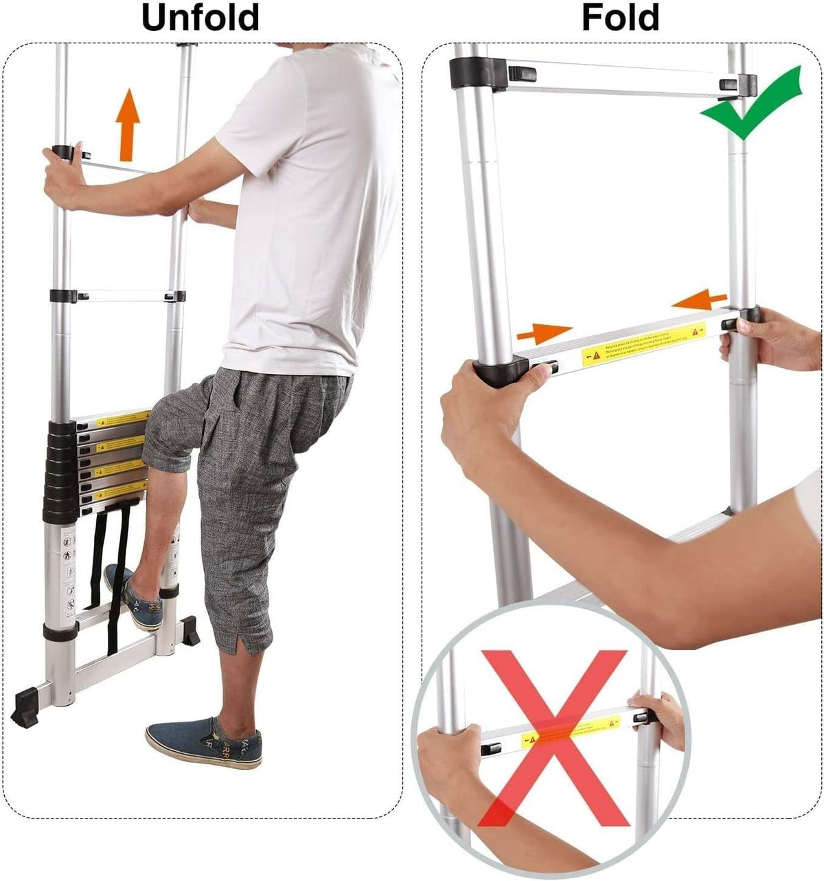 Telescoping Ladder with Hook Folding Portable Aluminum 330 Lbs U2206