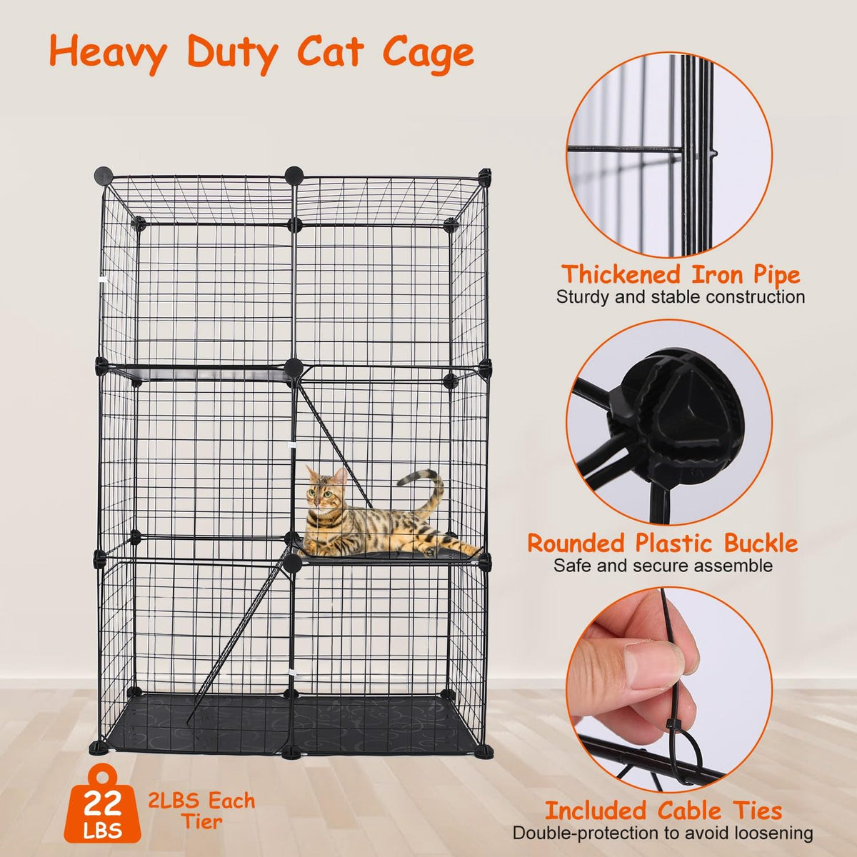 3-Tier Cat Cage with 3 Doors 2 Ramp Ladders H604
