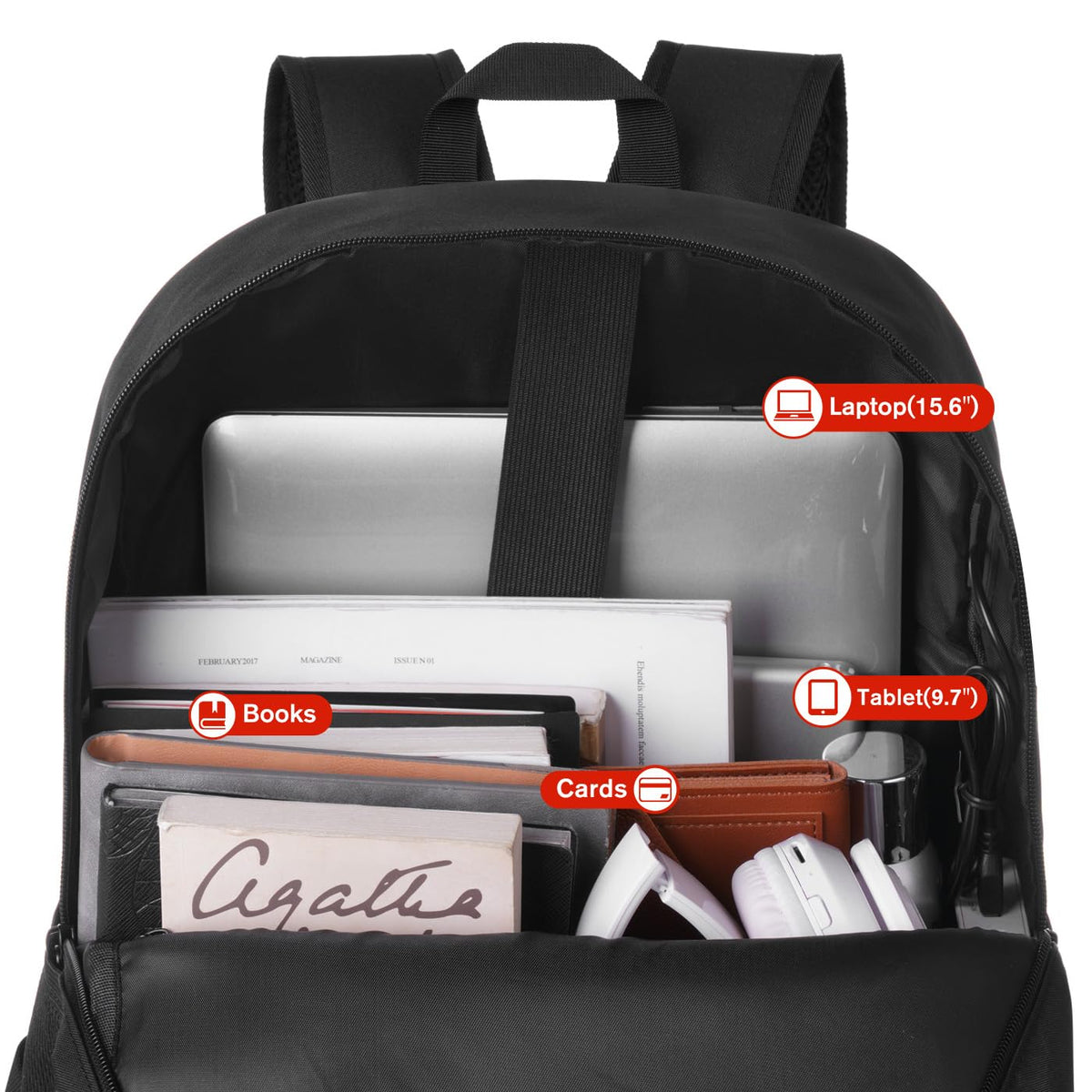 Black 15.6 Inch Laptop Backpack with USB Charger U812