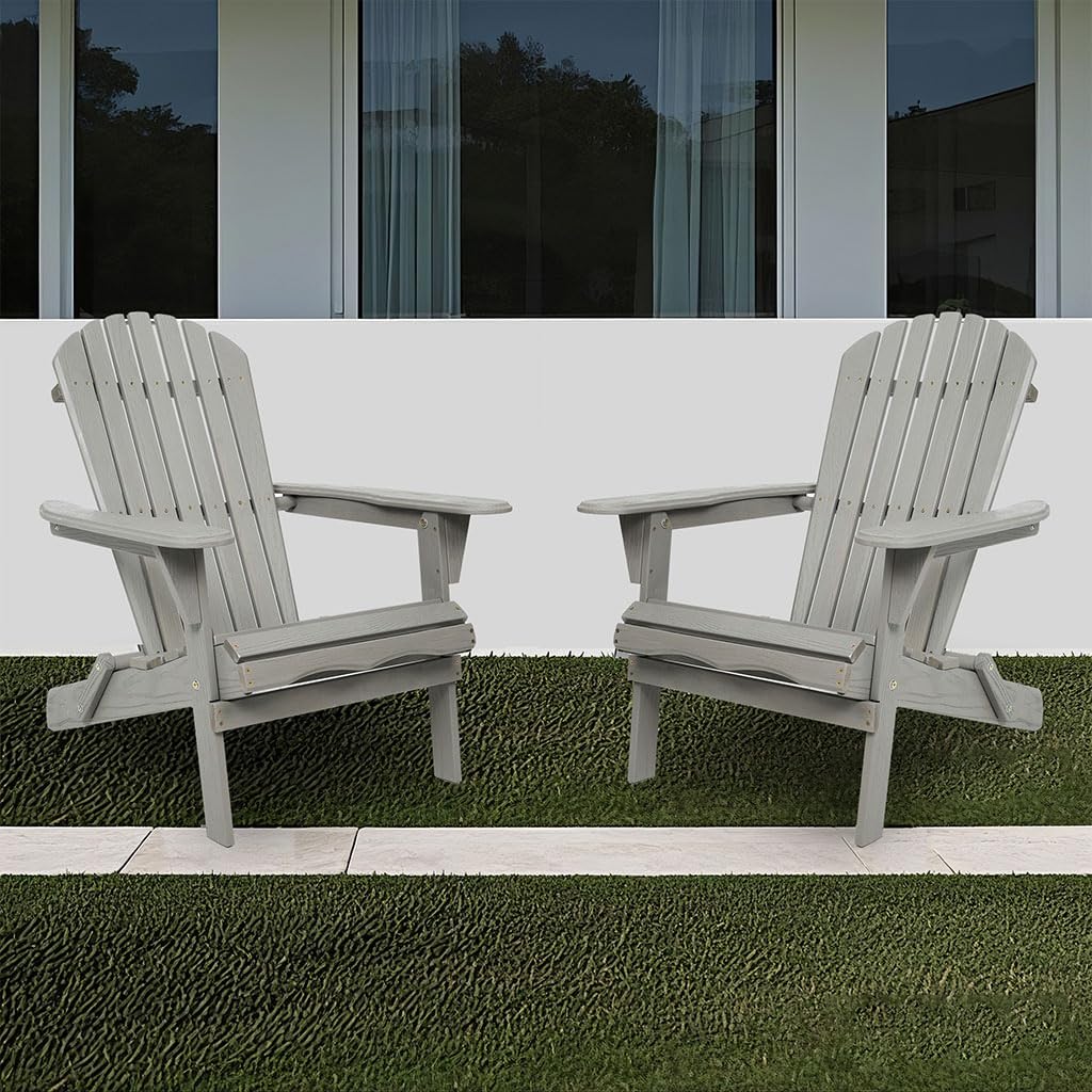 Folding Adirondack Chair Set of 2 HDPE All-Weather Outdoor Chair with Cup Holder O934