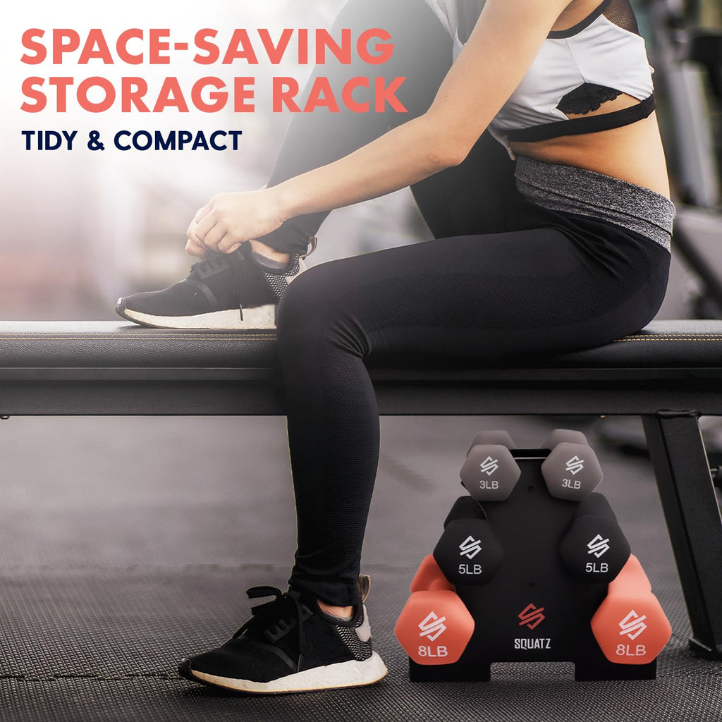 32lbs Neoprene Coated Hex Dumbbell Weights Set with Stand Y6884