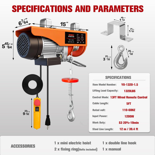 1320Lbs Electric Hoist with 13ft Remote Control Q370798