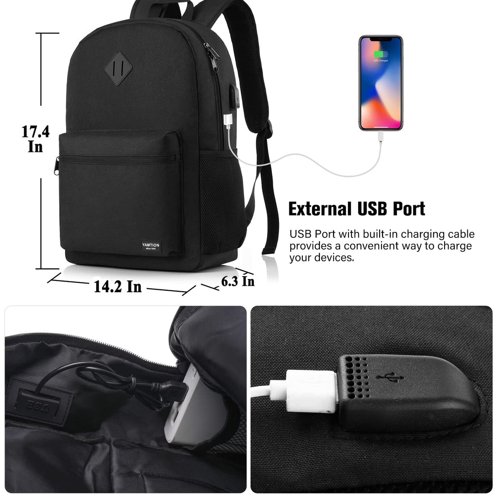 Black 15.6 Inch Laptop Backpack with USB Charger U812