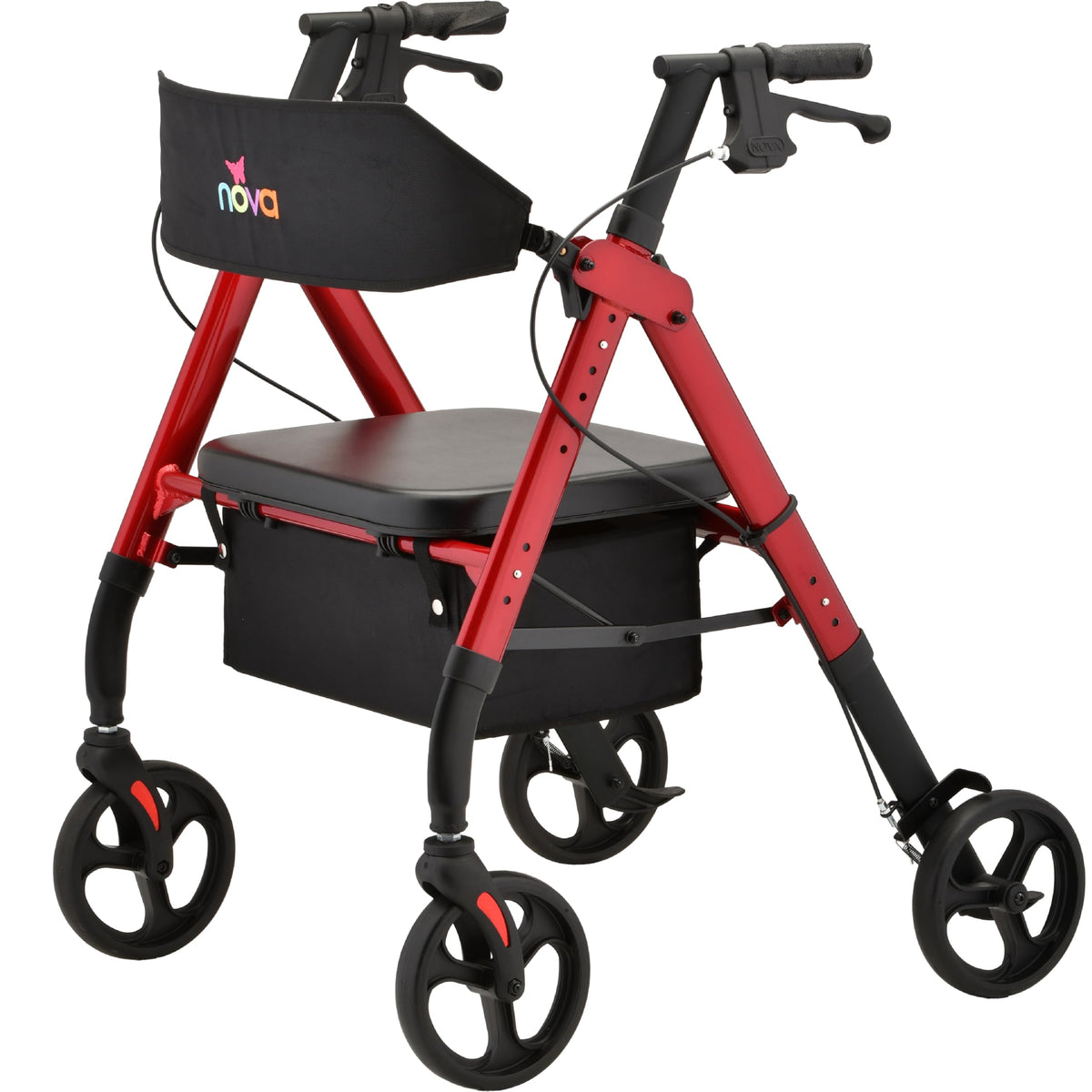 Foldable Rollator Walker with Seat, 400 lb Weight Capacity, 8” All-Terrain Wheels, Red C885