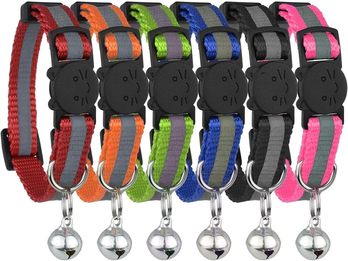 Reflective Nylon Cat Collar with Bell, Set of 6 F3171