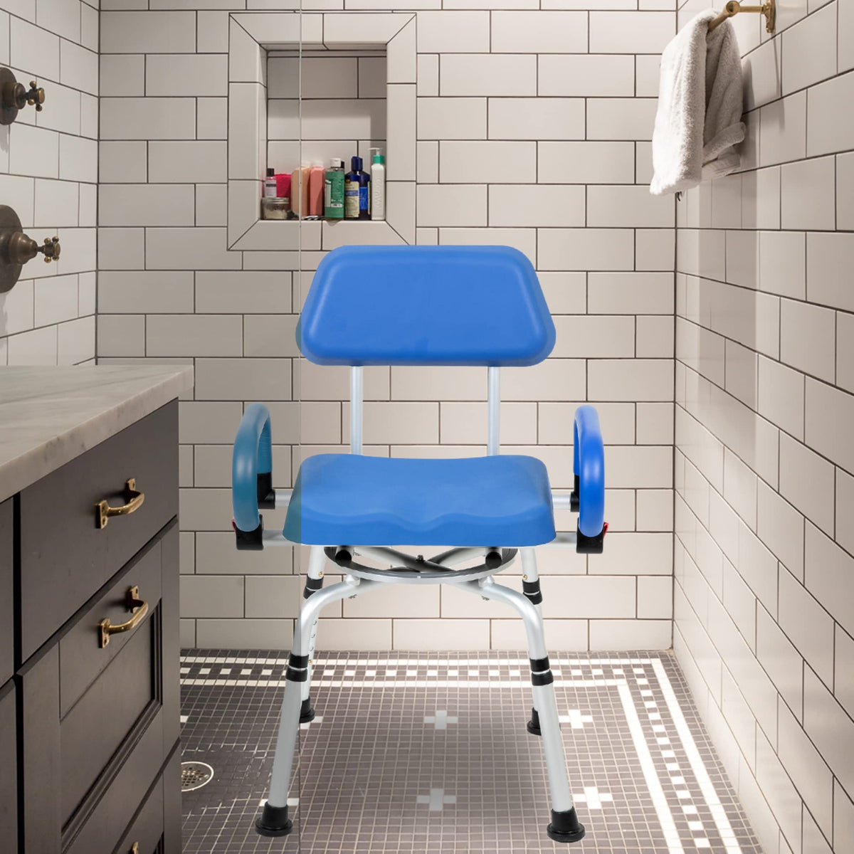 Blue Padded Shower Chair with Back and Arms N6082