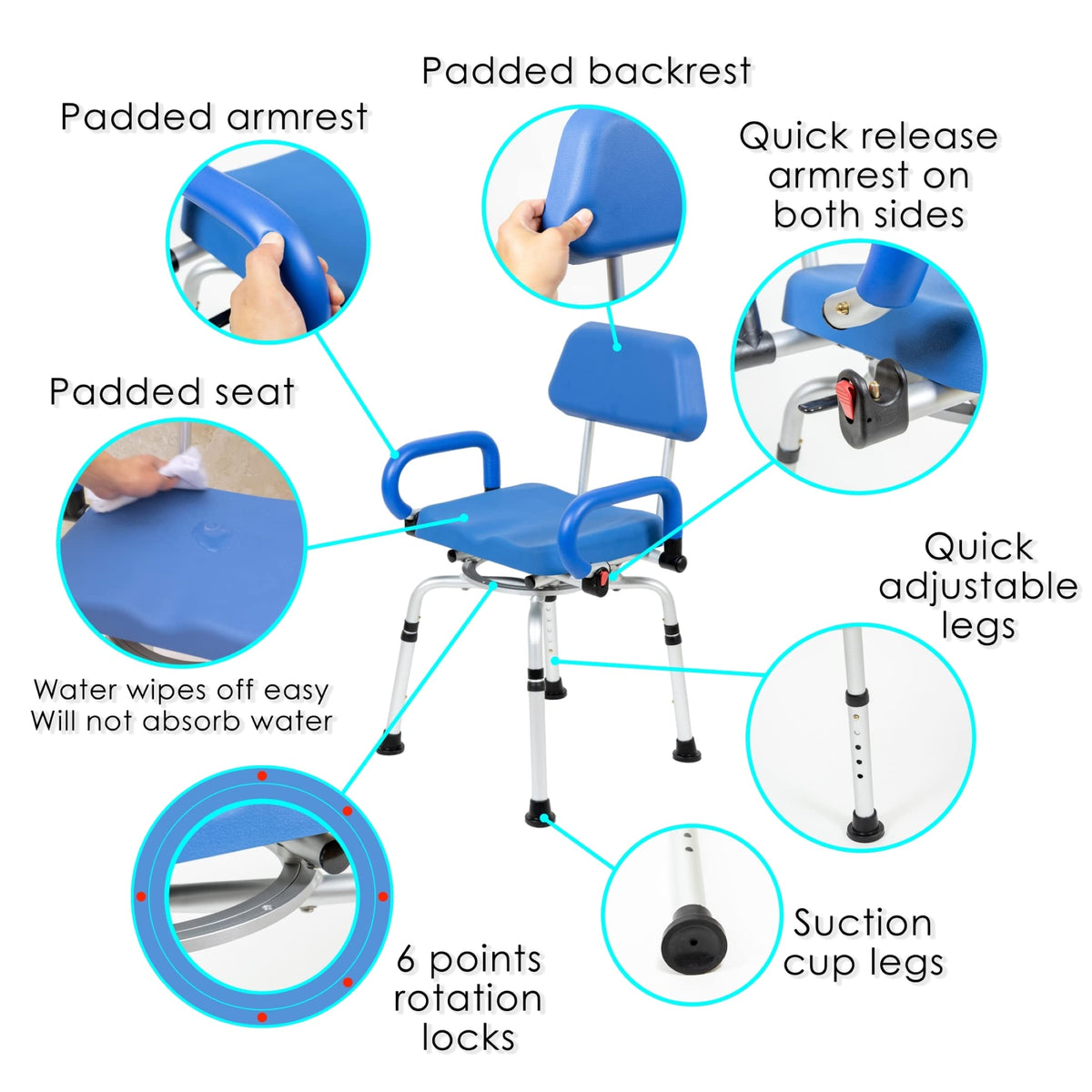 Blue Padded Shower Chair with Back and Arms N6082