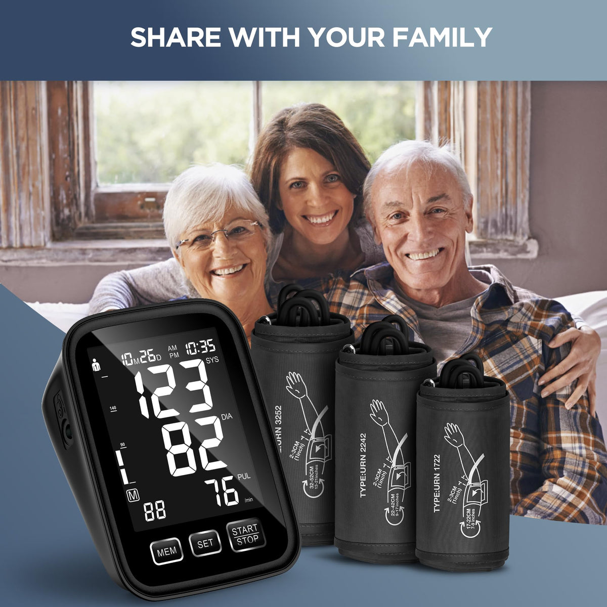 Blood Pressure Machine with 3 Size Cuffs and Backlit Display M603