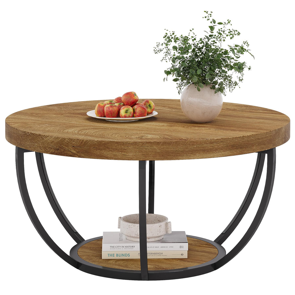 Round 2-Tier Wood Coffee Table with Storage S22084