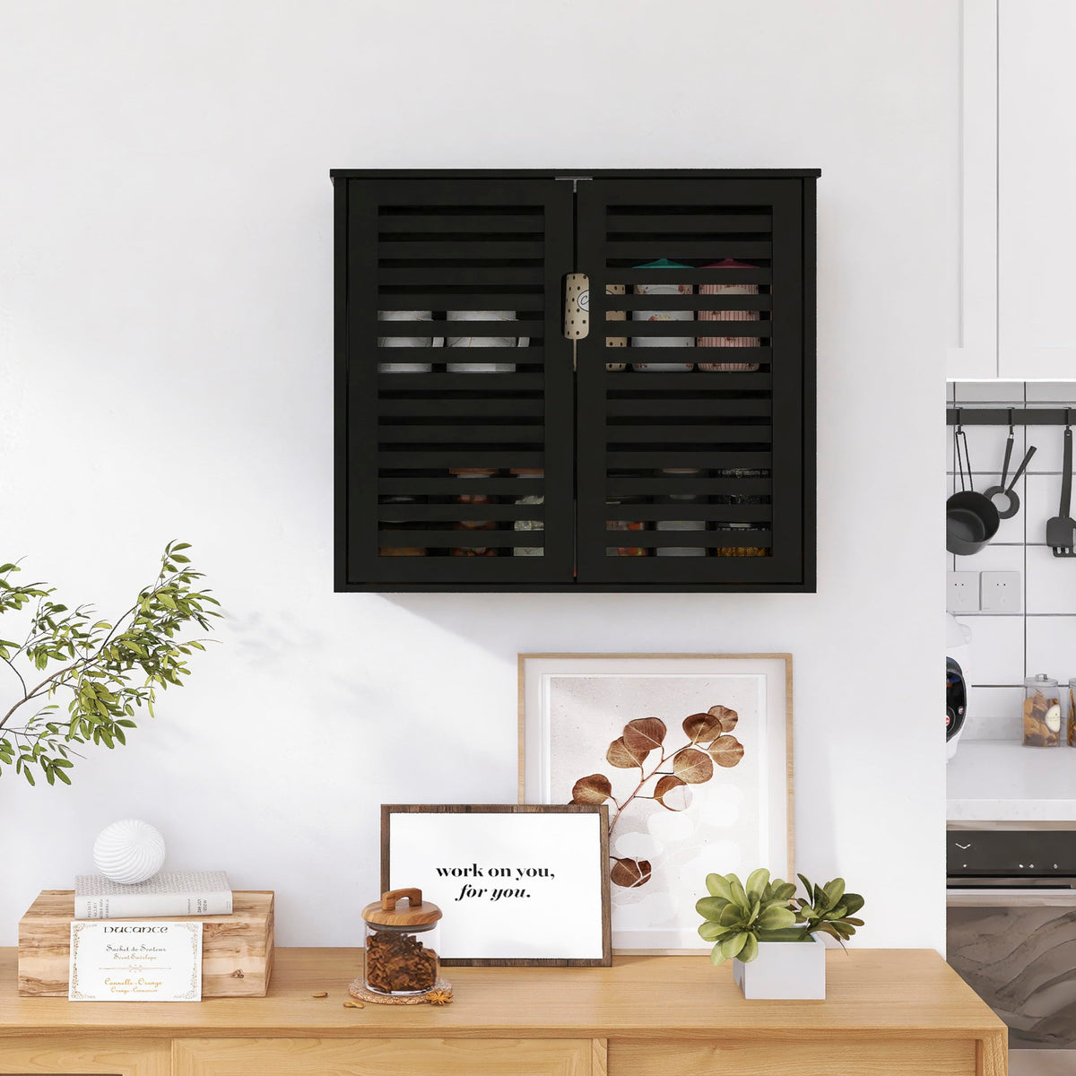 Black Bathroom Storage Cabinet with Adjustable Shelf Q5287