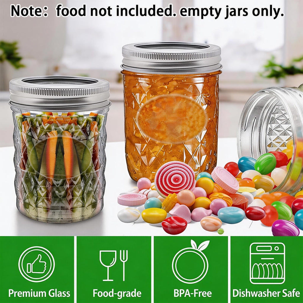 16 oz Wide Mouth Glass Mason Jars with Lids, 4 Pack H792