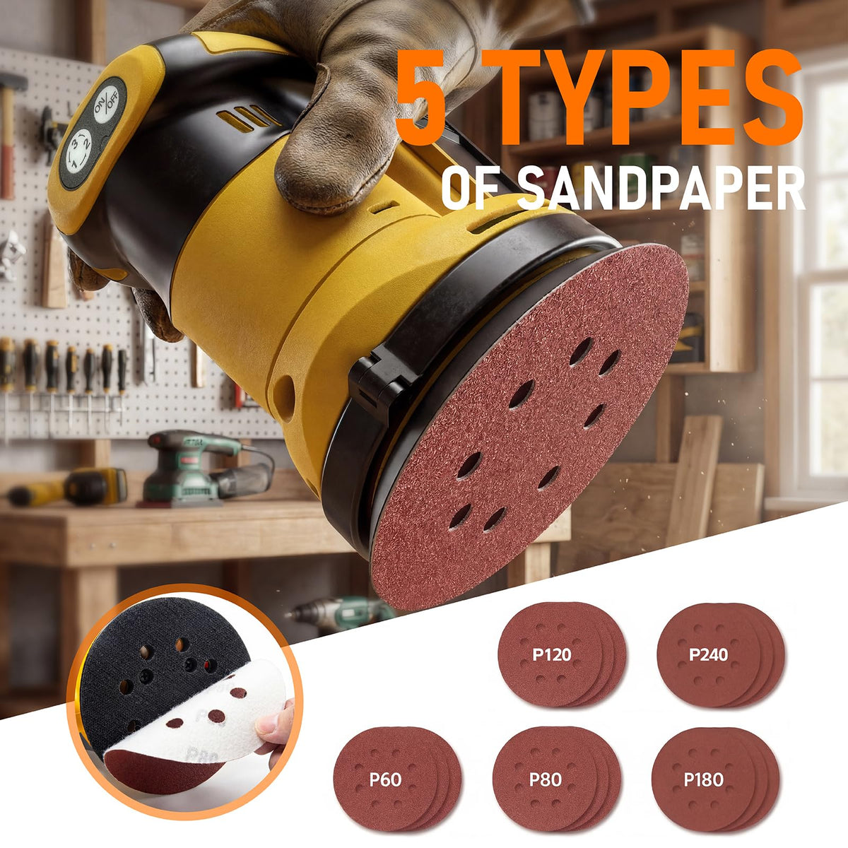 5" Cordless Random Orbital Sander with Storage Bag C8101