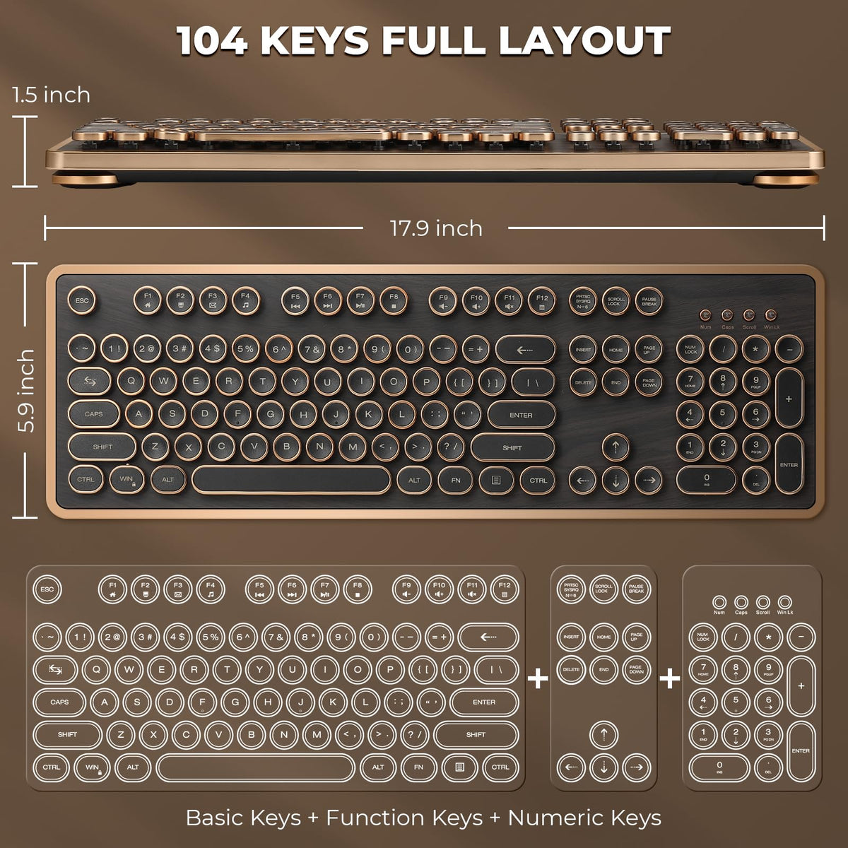 Wired Full-Size 104 Keys Mechanical Keyboard with Round Keycaps Q823