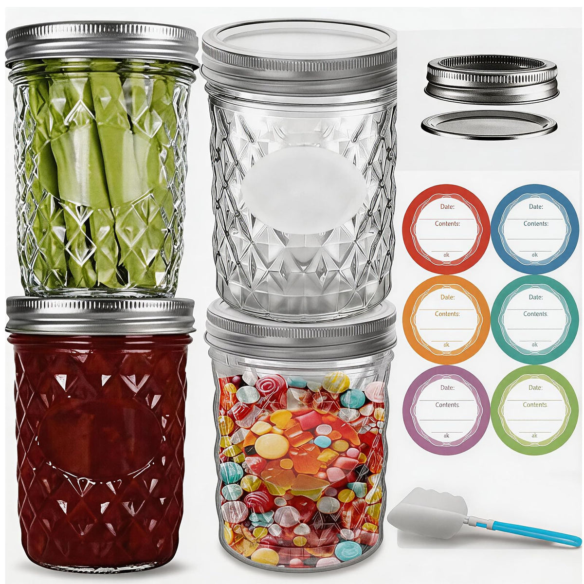 16 oz Wide Mouth Glass Mason Jars with Lids, 4 Pack H792