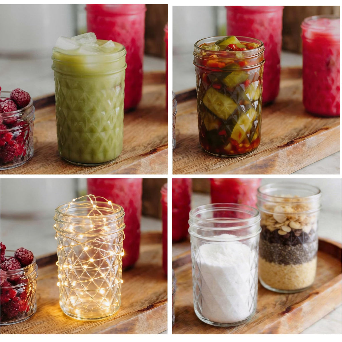 16 oz Wide Mouth Glass Mason Jars with Lids, 4 Pack H792