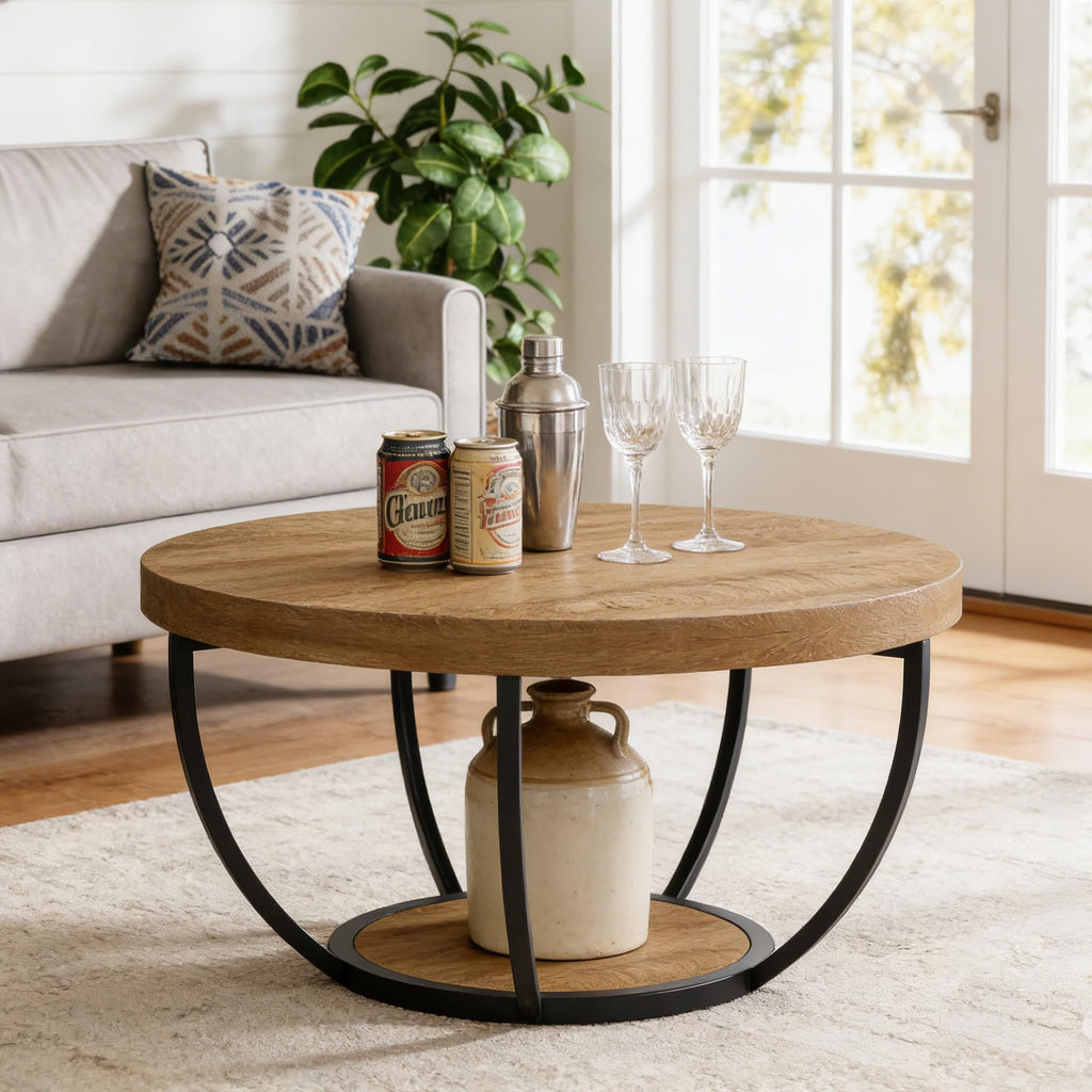 Round 2-Tier Wood Coffee Table with Storage S22084