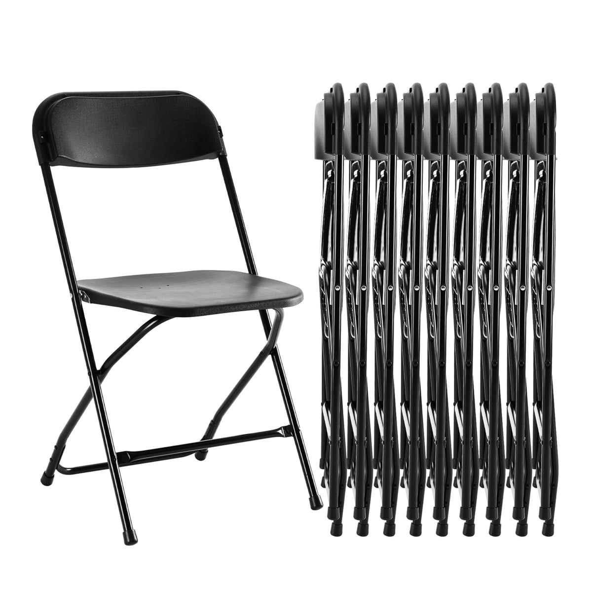 10 Pack Black Plastic Folding Chairs with Metal Frame Q990