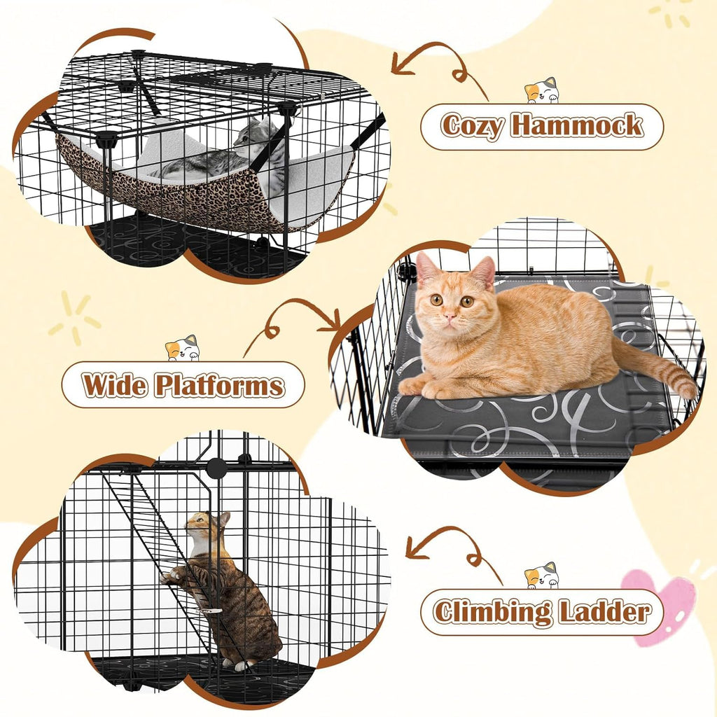 3-Tier Wire Metal Cat Enclosure with Hammock C921