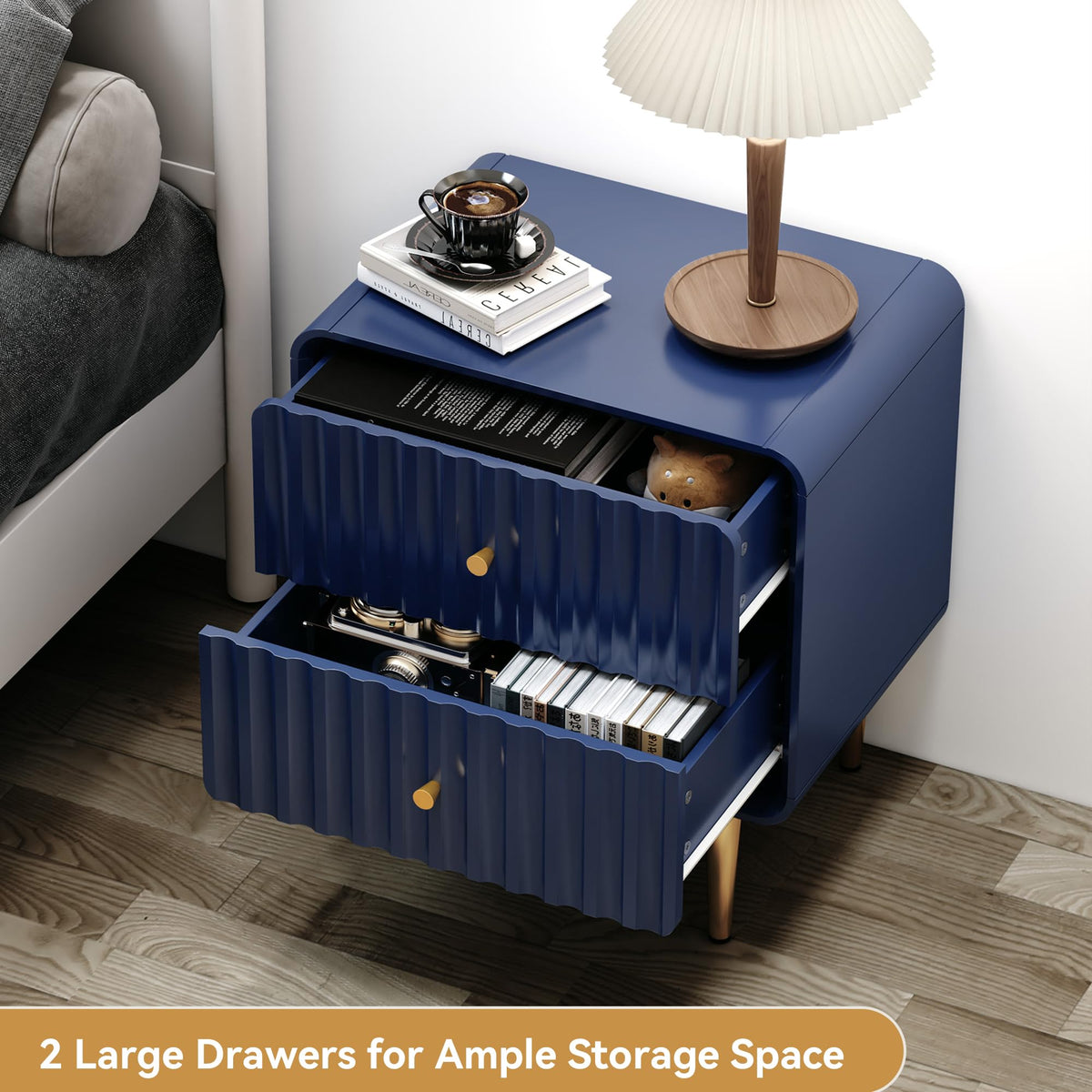 Blue 2 Drawer Wood Nightstand Set of 2 I130505