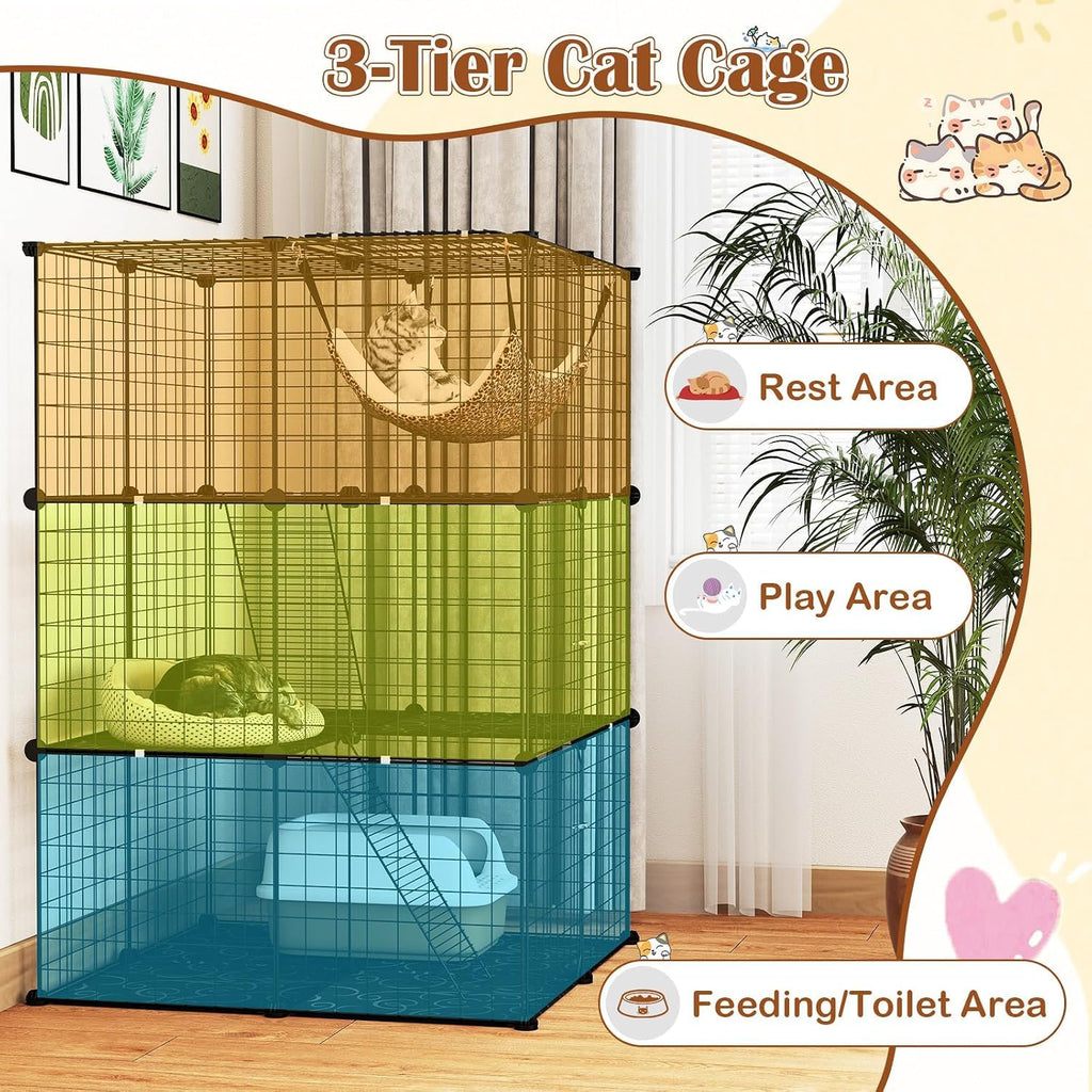 3-Tier Wire Metal Cat Enclosure with Hammock C921