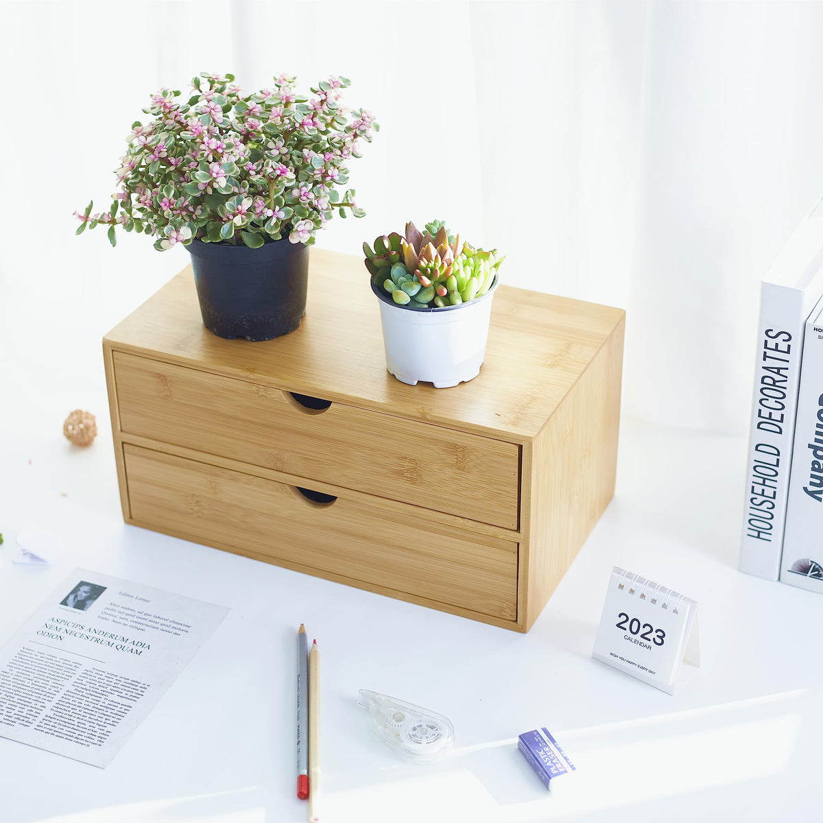 Bamboo Desk Organizer with Drawers T803586